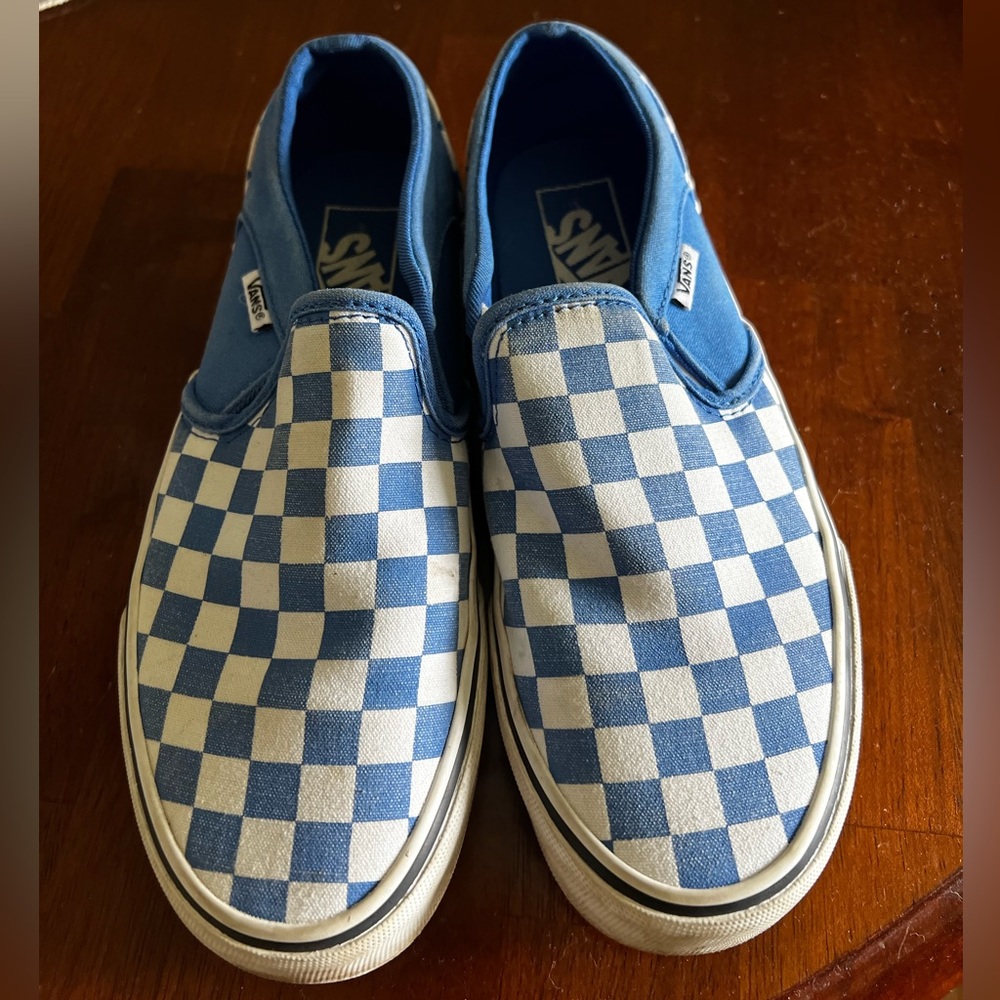 Checkered Vans Slides Blue/White Women’s 7